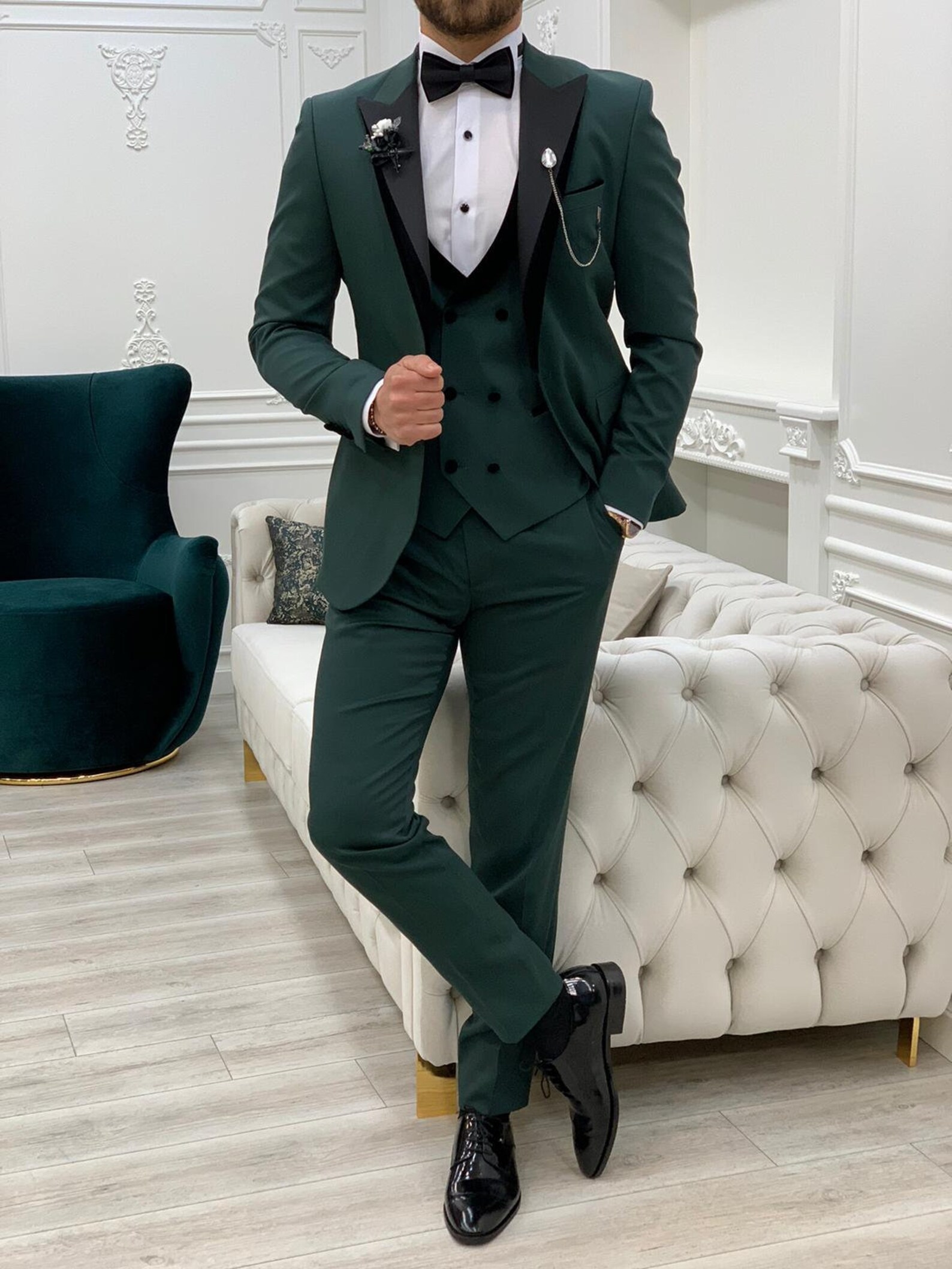 Herren Anzug 2 Teilig Slim Fit Smokinganzug Modern Produktbild-Vorschau 8