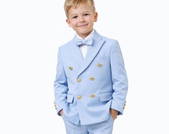 Boys Golden Button Double Breasted Suit | Ring Bearer Outfit