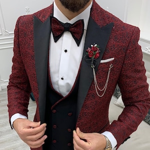 Red Suits Red 3 Piece Slim Fit One Button Wedding Groom Party Wear Coat Pant, Red Suit, Men Red Suit, Red Slim Fit Groom Suit