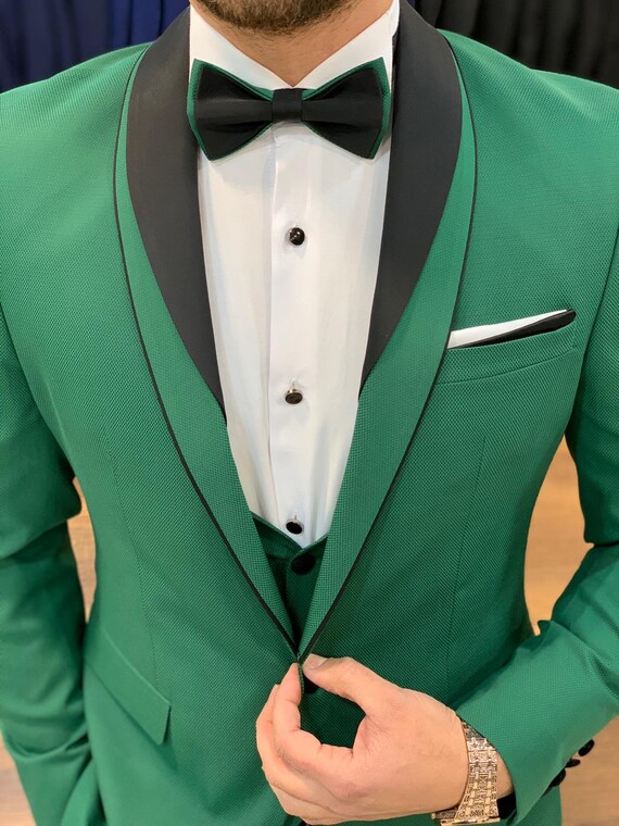 Mens Suit Formal Fashion Green Tuxedo 