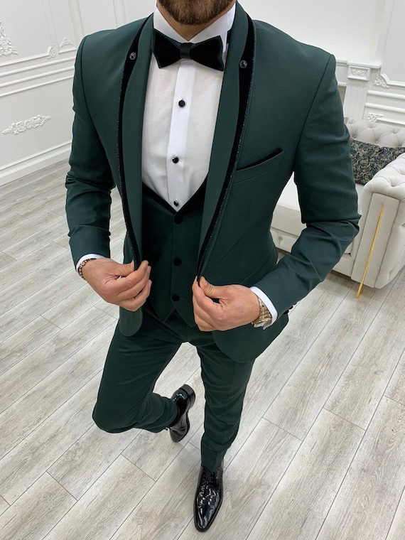 Army Green Mens Suits Slim Fit Two Pieces Beach Groomsmen Wedding For Black  Men Formal Prom Suit (Jacket+Pants)