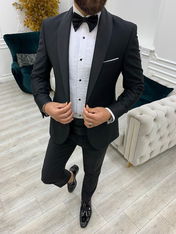 Men Suits Black Piece Slim Fit One Button Wedding Groom | lupon.gov.ph