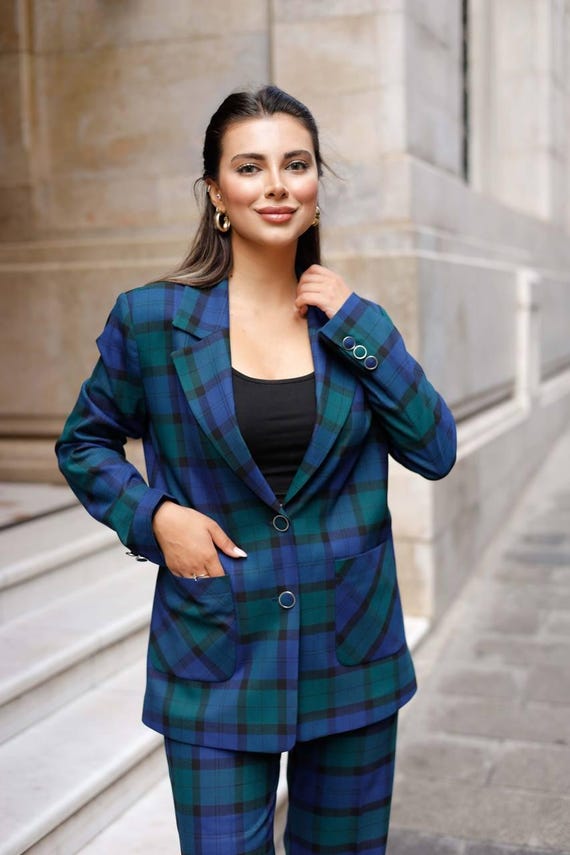 Green Plaid Suit Women's 2-piece Slim Fit - Fall Winter Collection