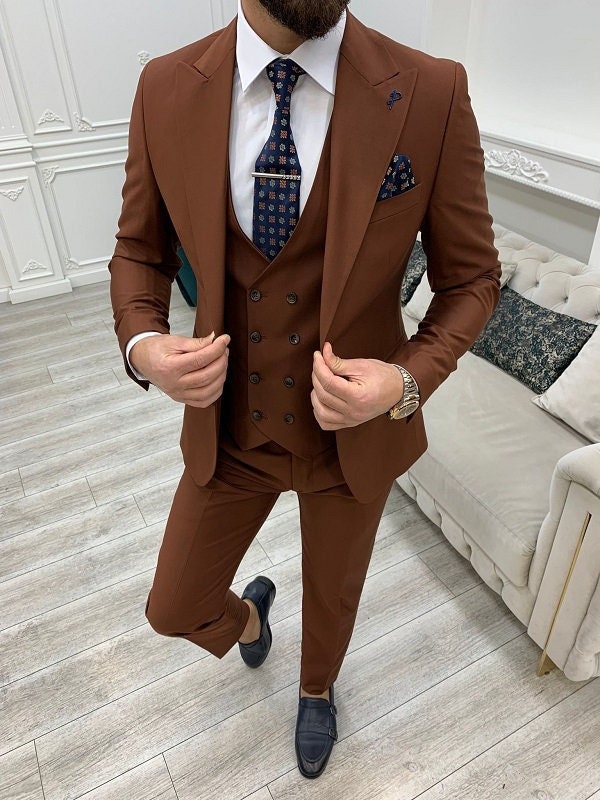Men Suits Brown 3 Piece Slim Fit Elegant Suit Golden Button Suit Formal  Fashion Suits Groom Wedding Suit Party Wear Dinner Bespoke for Men - Etsy |  Prom suits for men, Dress