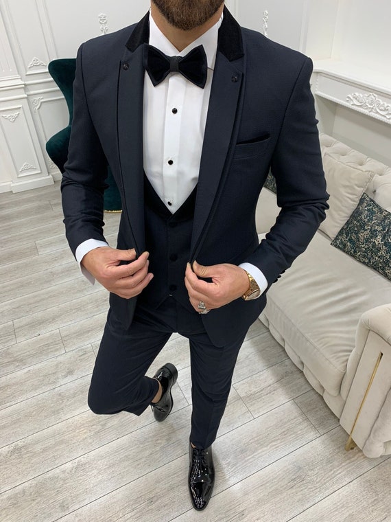 Black Suits Black 3 Piece Slim Fit One Button Wedding Groom Party