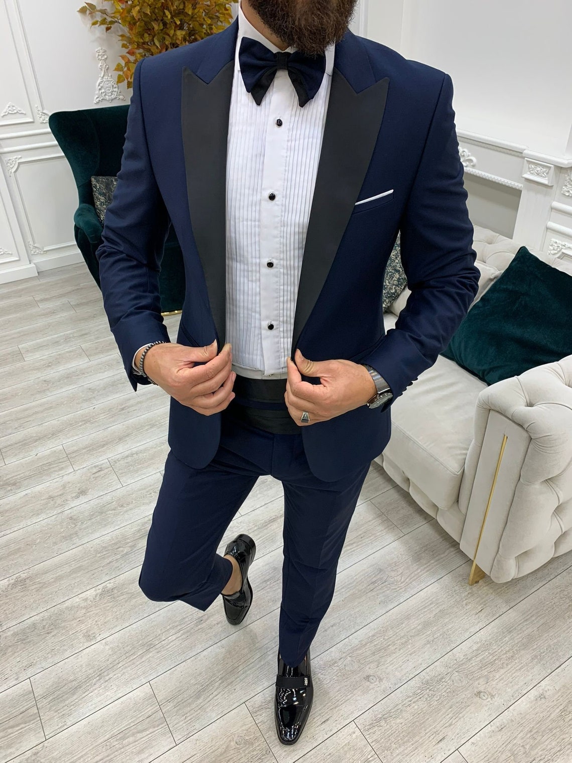 Men Navy Suits Wedding Suit 3 Piece Suits Prom Suits image 1