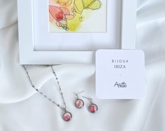 Set necklace, stainless steel earrings, and Aletto_art work.