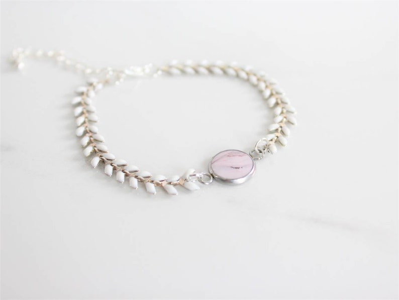 Nice bracelet for women or girls white string cabochon made with the polymer clay and resinWomens jewelrygrey and pink marble effect