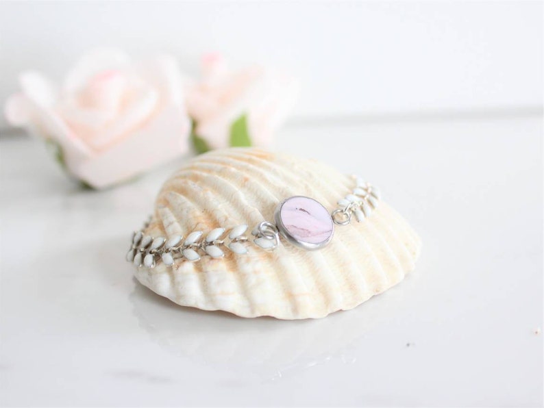 Nice bracelet for women or girls white string cabochon made with the polymer clay and resinWomens jewelrygrey and pink marble effect
