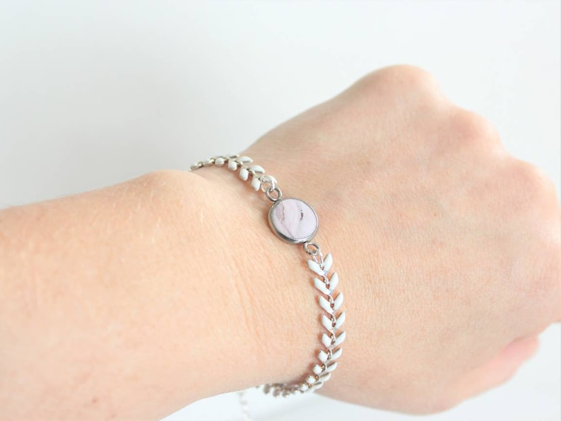 Nice bracelet for women or girls white string cabochon made with the polymer clay and resinWomens jewelrygrey and pink marble effect