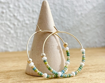 Hoop earrings 18k gold plated, 30mm with colored Miyuki glass beads.
