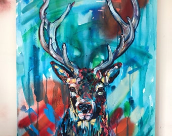 Large Deer Painting, 24 by 30 inches, Original Contemporary Painting on Canvas