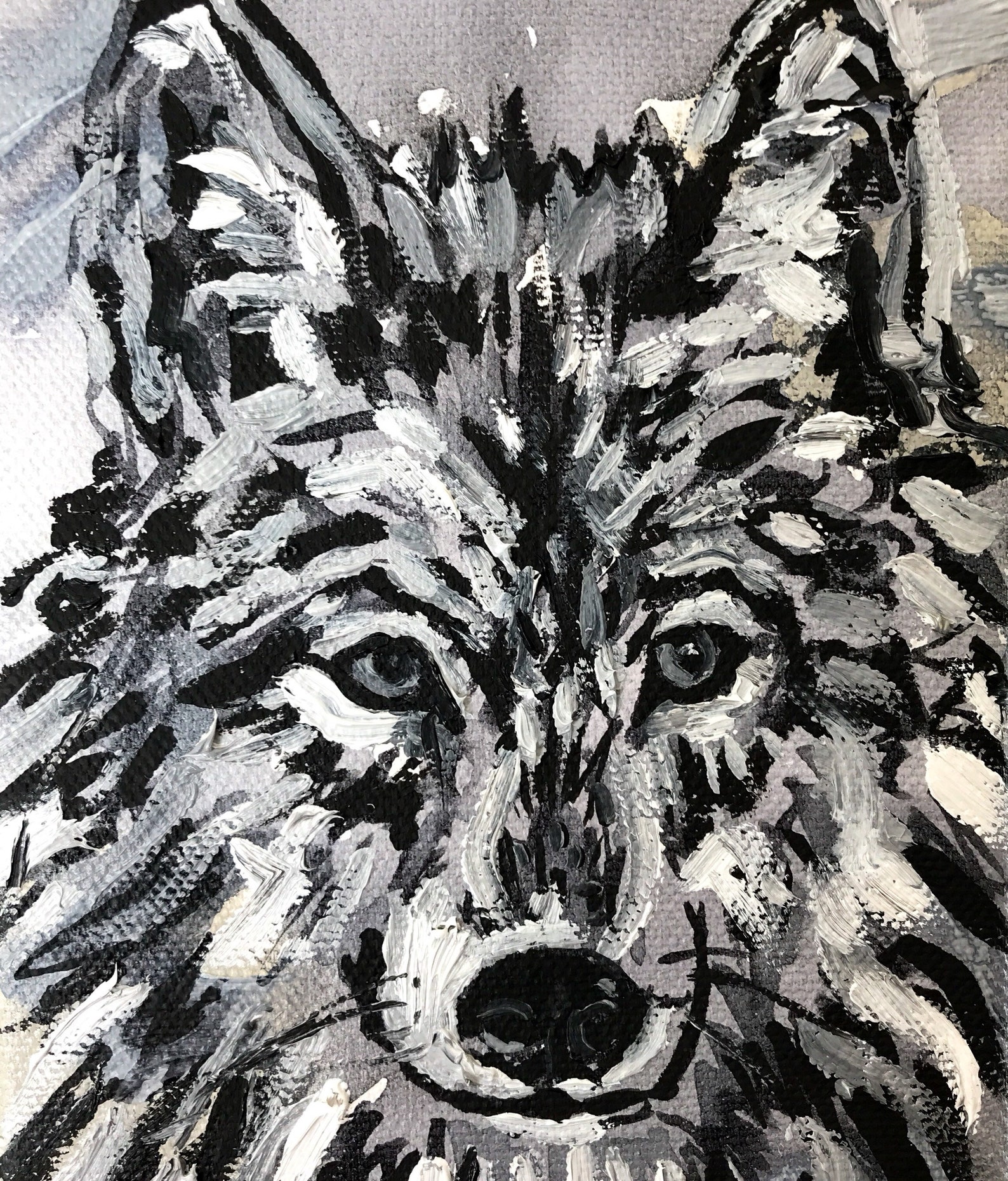 Small Black and White Wolf Painting animal by Laurel Berry. Etsy UK