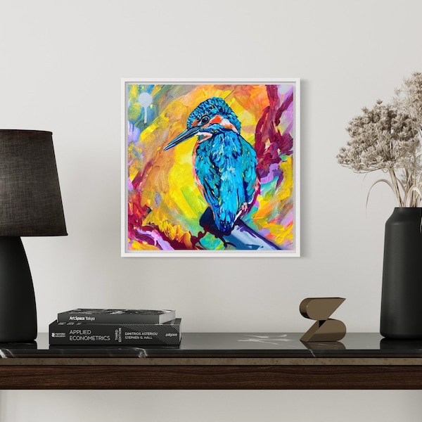 Original Kingfisher Painting on Canvas, original Acrylic Painting, Colourful Wildlife Art, Contemporary Painting