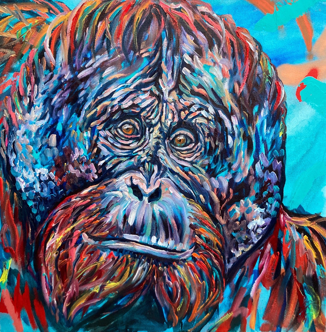Original Male Orangutan Painting Jungle Majesty by Laurel Berry