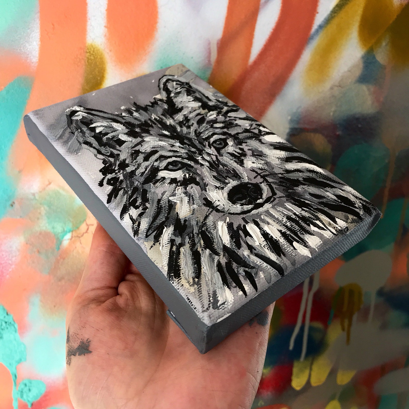 Small Black and White Wolf Painting animal by Laurel Berry. Etsy UK