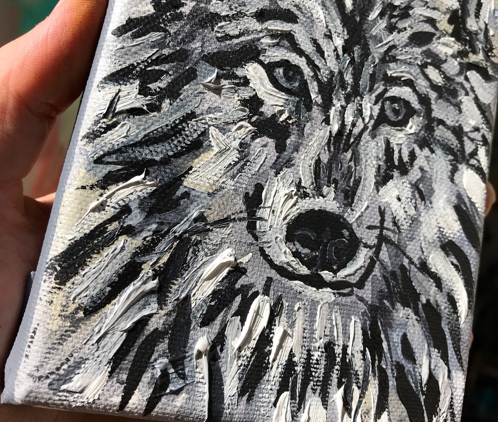 Small Black and White Wolf Painting animal by Laurel Berry. Etsy UK
