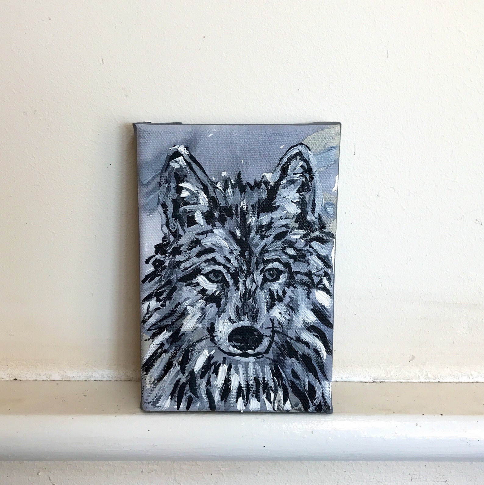 Small Black and White Wolf Painting animal by Laurel Berry. Etsy UK