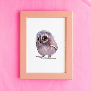 Violet Fluff / Watercolor Owl Fine Art Print A6