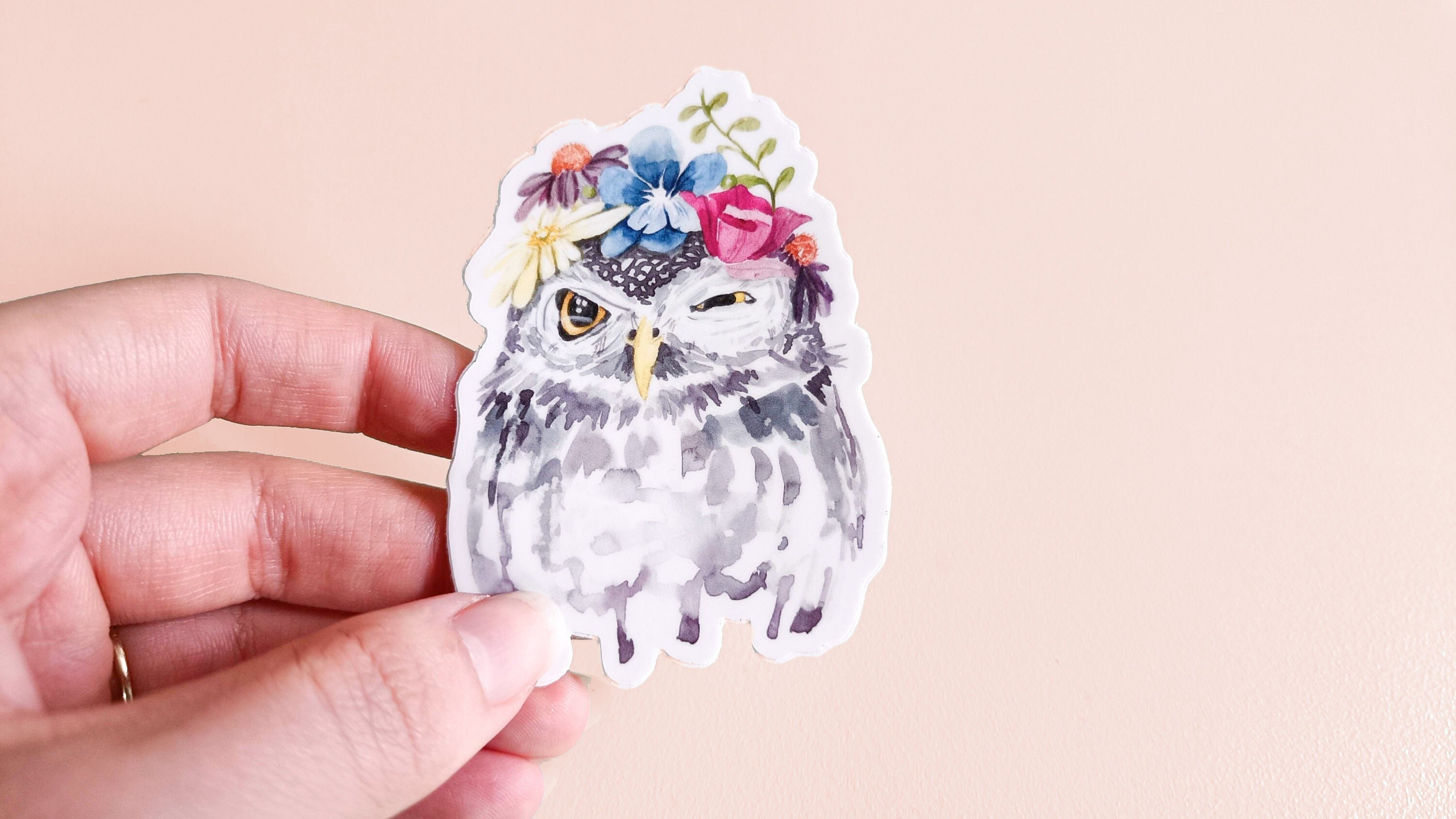 Cute Watercolor Owl / Waterproof Vinyl Sticker
