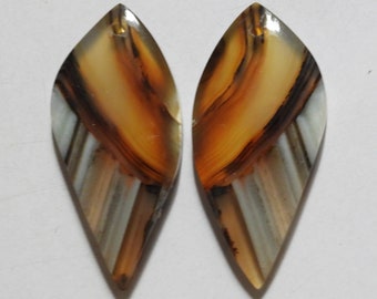 32.95 Cts Natural Montana Agate (35.6mm X 16.6mm Each) Drilled Cabochon Match Pair