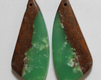 47.15 Cts Natural Bio Chrysoprase (40mm X 16.6mm each) Cabochon Drilled Match Pair