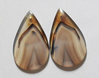 42.85 Cts Natural Montana Agate (34mm X 20.5mm Each) Drilled Cabochon Match Pair