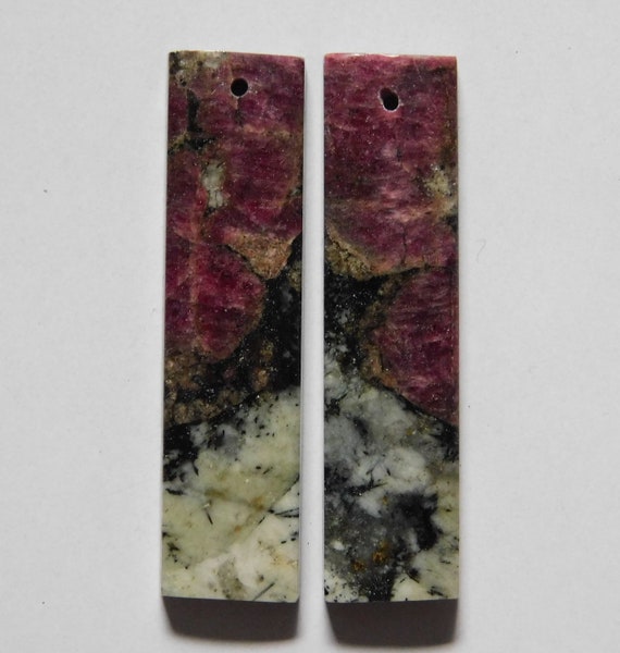 55.90 Cts Natural Eudialyte 32mm X 18mm each Cabochon Drilled Match Pair