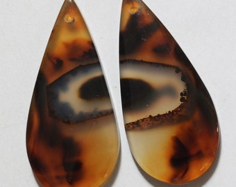 45.05 Cts Natural Montana Agate (41.5mm X 19mm Each) Drilled Cabochon Match Pair