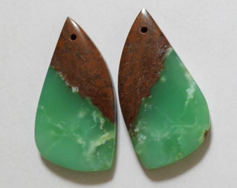51.45 Cts Natural Bio Chrysoprase (35mm X 18.3mm each) Cabochon Drilled Match Pair