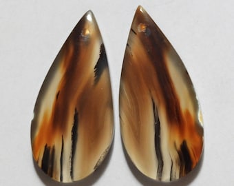 35.60 Cts Natural Montana Agate (33.6mm X 16mm Each) Drilled Cabochon Match Pair