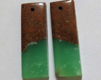 28.00 Cts Natural Bio Chrysoprase (29mm X 10mm each) Cabochon Drilled Match Pair