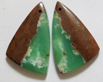 48.05 Cts Natural Bio Chrysoprase (33mm X 21mm each) Cabochon Drilled Match Pair