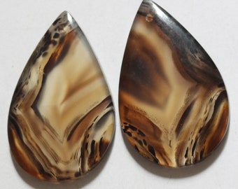 50.90 Cts Natural Montana Agate (35.5mm X 22.4mm Each) Drilled Cabochon Match Pair