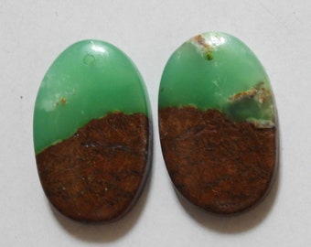 29.35 Cts Natural Bio Chrysoprase (24.3mm X 15.6mm each) Cabochon Drilled Match Pair