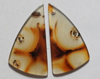 20.45 Cts Natural Montana Agate (33mm X 19.2mm Each) Drilled Cabochon Match Pair