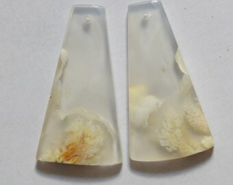 35.75 Cts Natural Plume Agate (33mm X 18mm each) Cabochon Drilled Match Pair