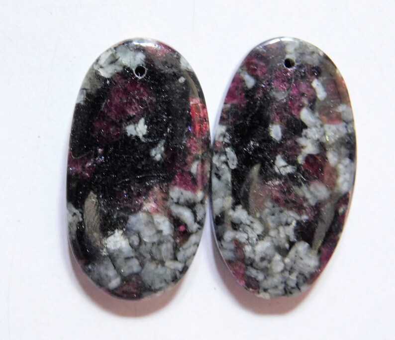 55.90 Cts Natural Eudialyte 32mm X 18mm each Cabochon Drilled Match Pair