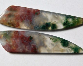 Cabochon Drilled Match Pair 54mm X 12.7mm Each 38.90 Cts Natural Moss Agate
