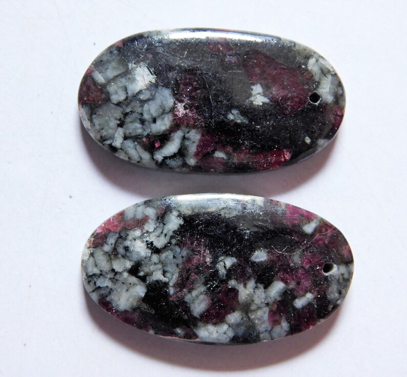 55.90 Cts Natural Eudialyte 32mm X 18mm each Cabochon Drilled Match Pair