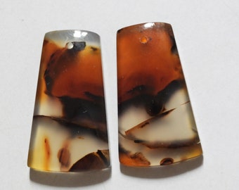 42.15 Cts Natural Montana Agate (30mm X 17.6mm Each) Drilled Cabochon Match Pair