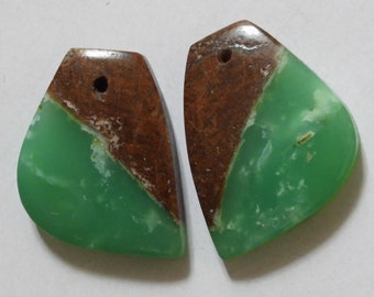 30.35 Cts Natural Bio Chrysoprase (21.4mm X 17mm each) Cabochon Drilled Match Pair