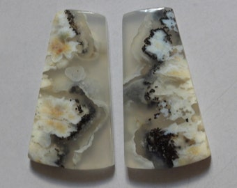 46.70 Cts Natural Plume Agate (33.4mm X 18mm each) Cabochon Drilled Match Pair
