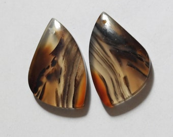 37.35 Cts Natural Montana Agate (29mm X 18mm Each) Drilled Cabochon Match Pair