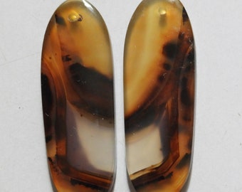 34.20 Cts Natural Montana Agate (38mm X 13mm Each) Drilled Cabochon Match Pair