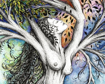 Artprint titled 'Gaia', Earth Goddess, Goddess Art, Gaia Illustration, Tree of Life Art, Beautiful Nature Illustration, Tree of Life Wallart