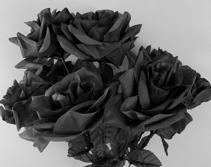 Black Silk Roses 9 Artificial Roses 9 Stems Black Silk Etsy