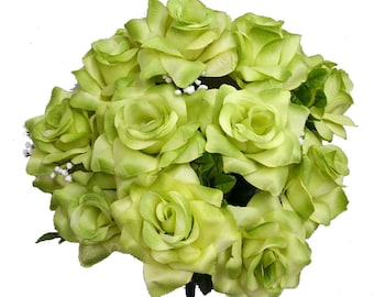Green Roses, Kiwi Artificial Roses, 12 Stems, Lime Wedding Flowers, Fake Rose Stems, Artificial Roses, Wreath Decor,  floral Arrangements