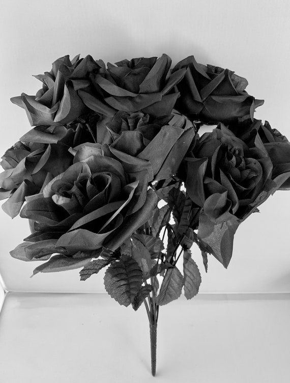 Black Silk Roses 6pc Pack Of 9 Artificial Roses 9 Stems Etsy
