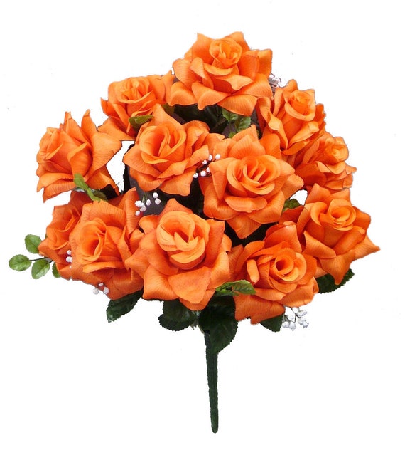Orange Roses Artificial Roses 12 Stems Orange Wedding Etsy